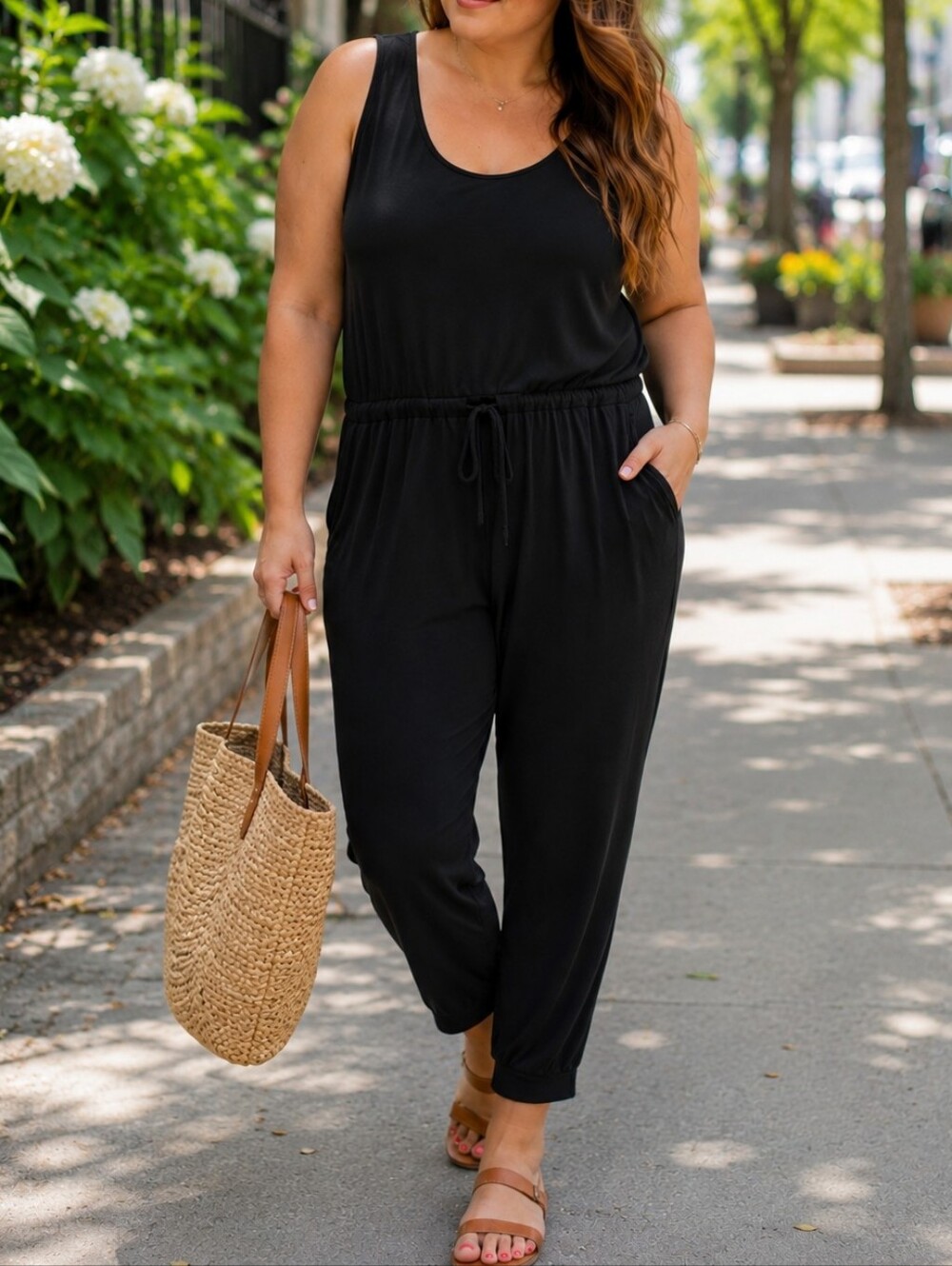 Natori Black Sleeveless Drawstring Jumpsuit Soft Stretch One-Piece Casual Travel
